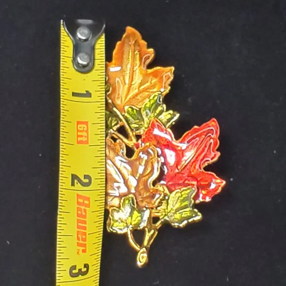 Vintage KC Green Orange Harvest Branch Maple Leaves Enamel 3